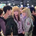 火影同人本子社群运营负责人鸣人酱，活泼的年轻女性在同人展会现场与粉丝合影留念